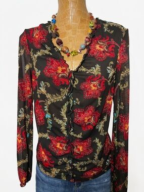 Express Vintage Style Floral Paisley Mesh Long Sleeve Top Size Large